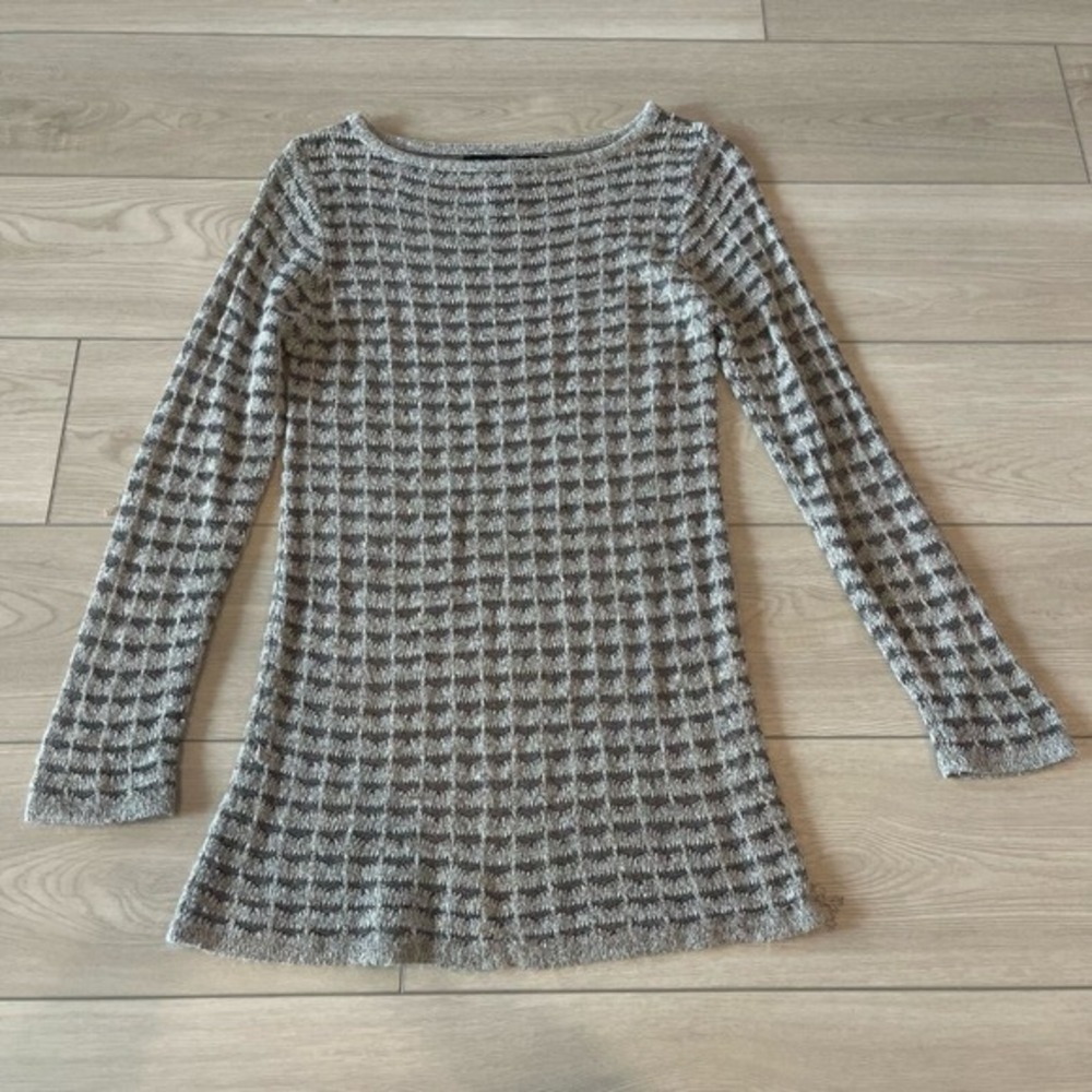 Adrienne Vittadini Womens Sweater M Brown Waffle Silk‎ Mohair Wool Blend Classic